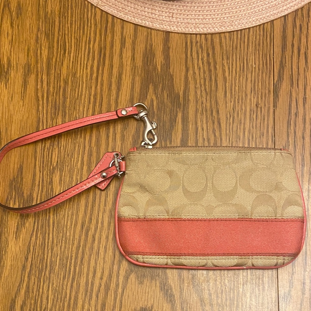 Coach Tan and Red Wristlet